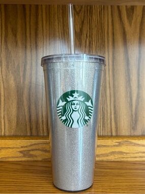 Starbucks Silver Glitter Venti Tumbler 20oz Cold Cup With Straw EUC